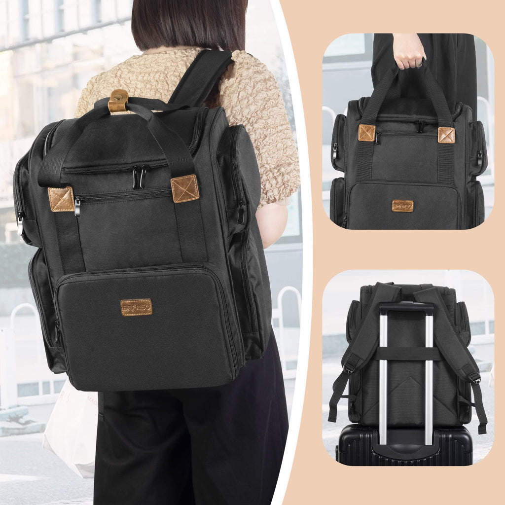 BAFASO Nail Polish Organizer Backpack – 70-Bottle Bottom Storage, Nail Lamp Slot, 2 Removable Pouches, Laptop Sleeve (Patented Design) – Black