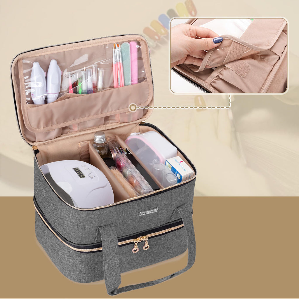 BAFASO Nail Polish Storage Case — Holds 40 Bottles (15ml) + Nail Lamp | Gray