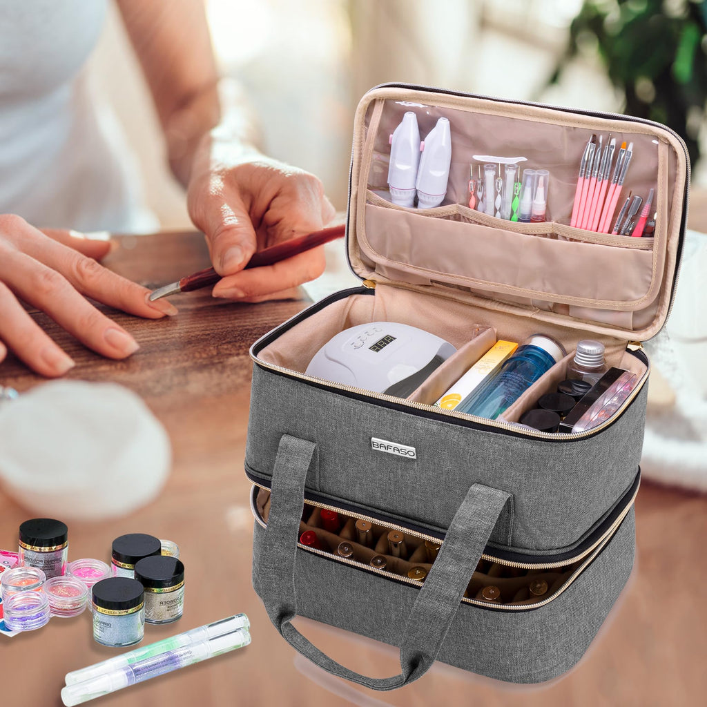 BAFASO Nail Polish Storage Case — Holds 40 Bottles (15ml) + Nail Lamp | Gray