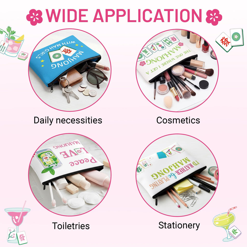 Bafeil 12-Piece Mahjong Cosmetic Bag Set | Zippered Makeup Pouches for Women