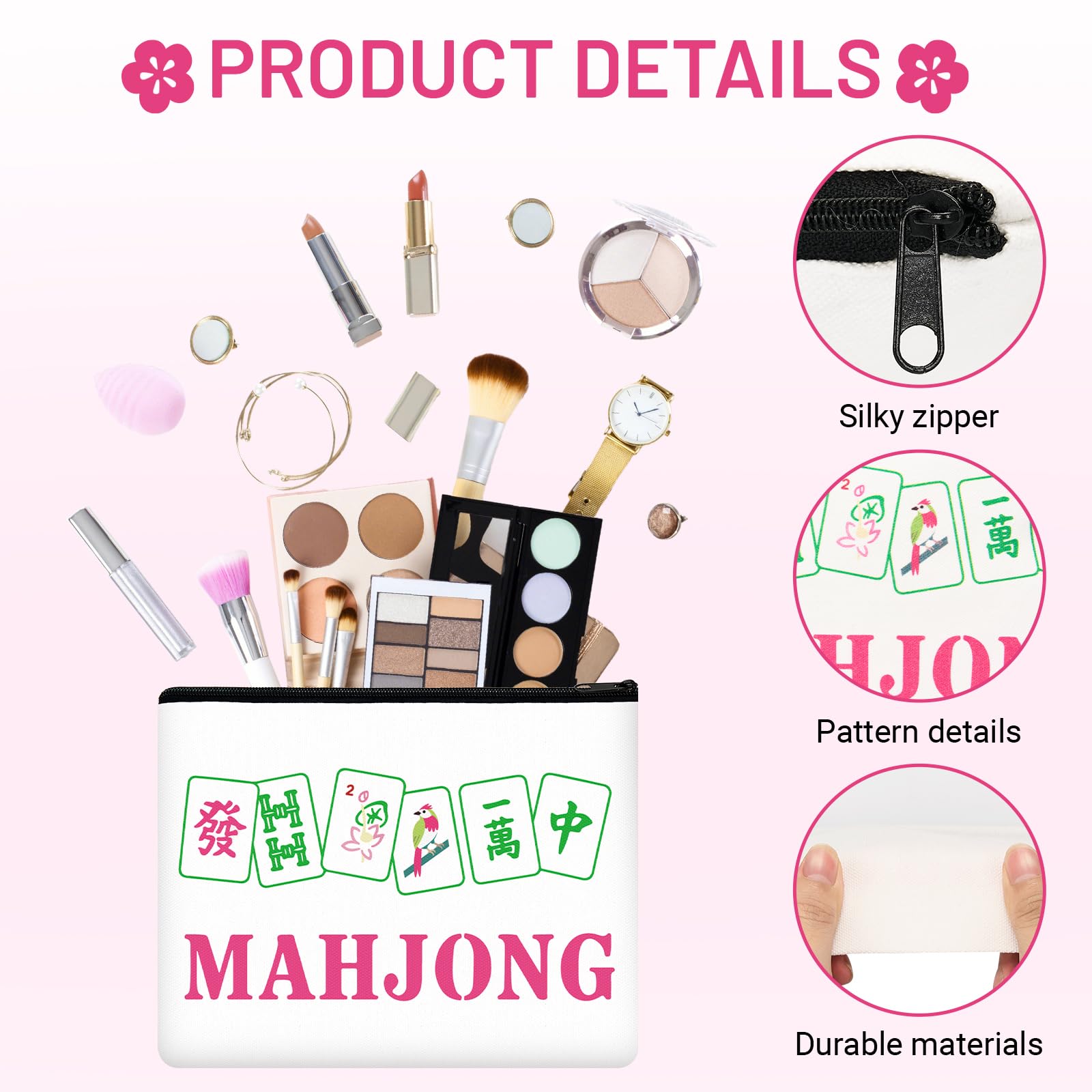 Bafeil 12-Piece Mahjong Cosmetic Bag Set | Zippered Makeup Pouches for Women
