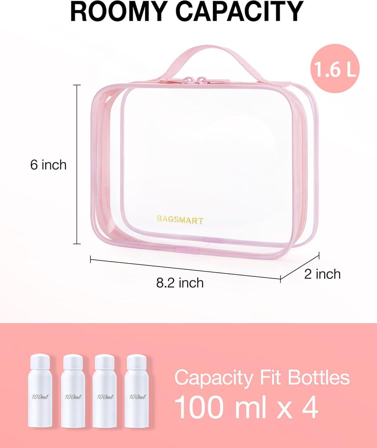 BAGSMART Clear Toiletry Bag - TSA Approved, Quart-Size, 3-Pack, Water-Resistant Travel Bags