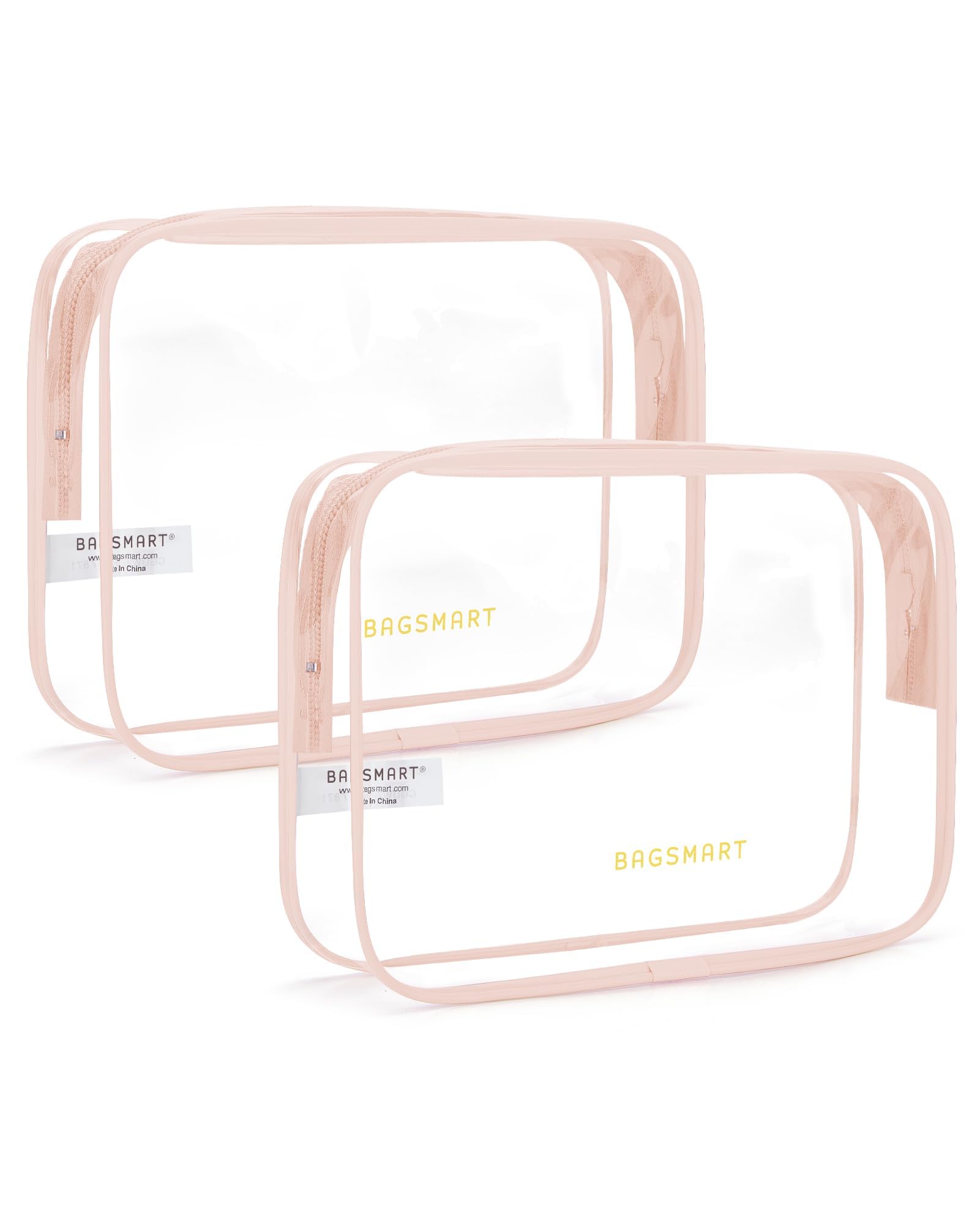 BAGSMART Clear Toiletry Bag 2-Pack – TSA Approved, Nude Pink Carry-On Pouches
