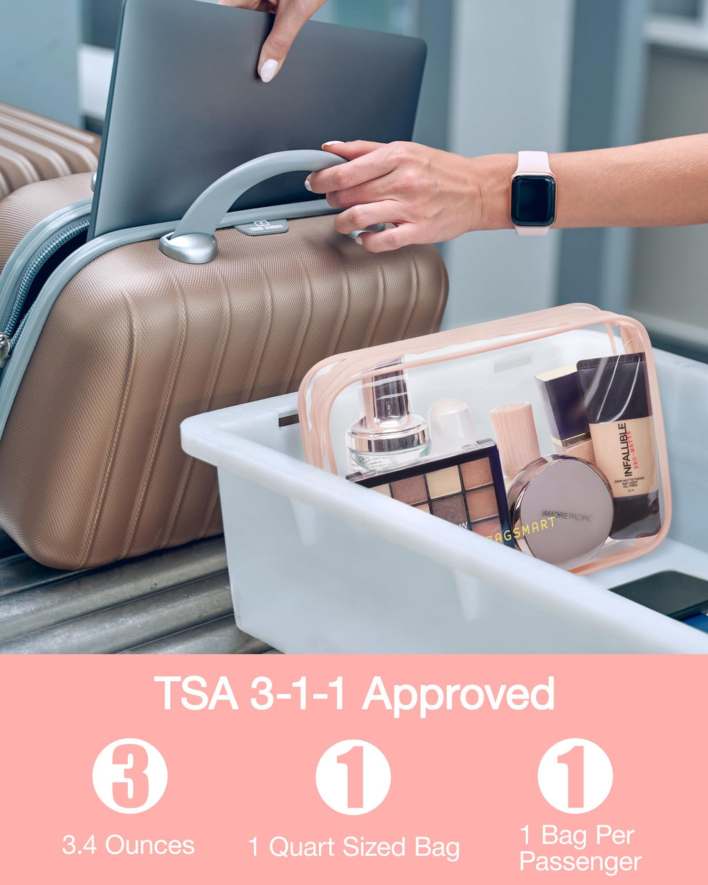 BAGSMART Clear Toiletry Bag 2-Pack – TSA Approved, Nude Pink Carry-On Pouches