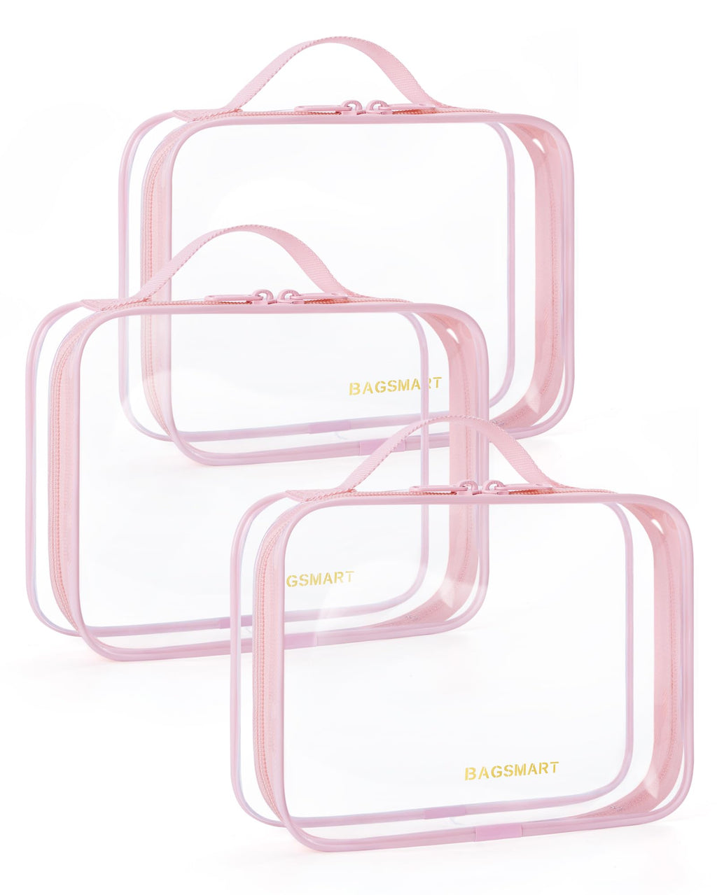 BAGSMART Clear Toiletry Bag - TSA Approved, Quart-Size, 3-Pack, Water-Resistant Travel Bags