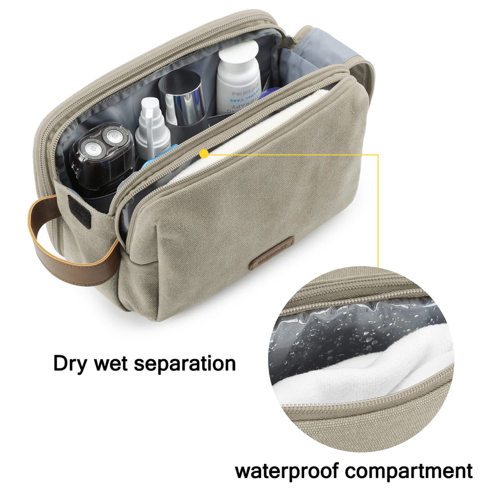 BAGSMART Men’s Toiletry Bag – Canvas Dopp Kit, Water-Resistant, Beige, Medium
