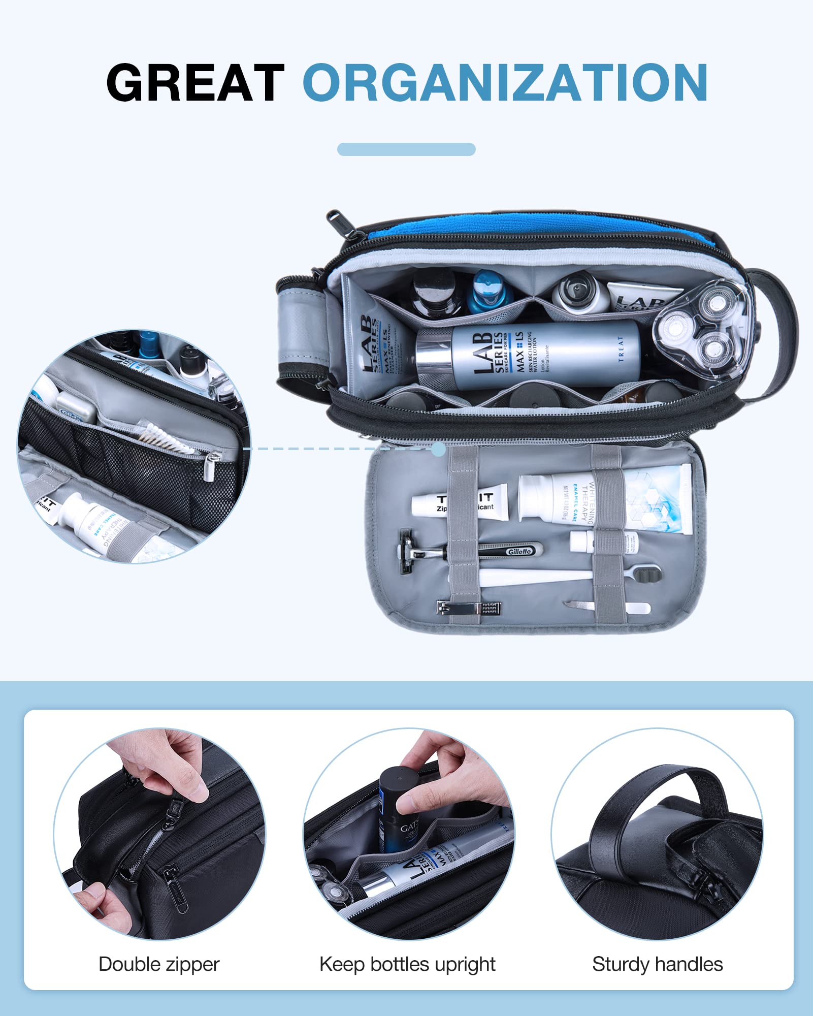 BAGSMART Toiletry Bag for Men | Large Travel Dopp Kit, Water-Resistant, Black