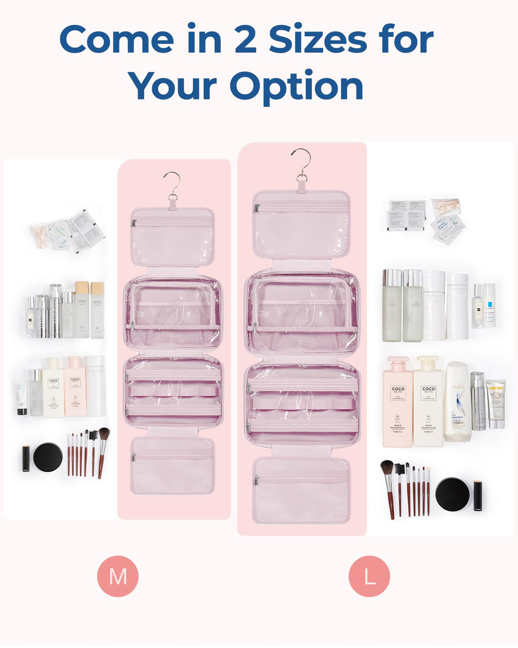 BAGSMART Travel Toiletry Bag with Jewelry Organizer – Puffy Hanging Cosmetic Bag, Carry-On Essentials, Pink-L