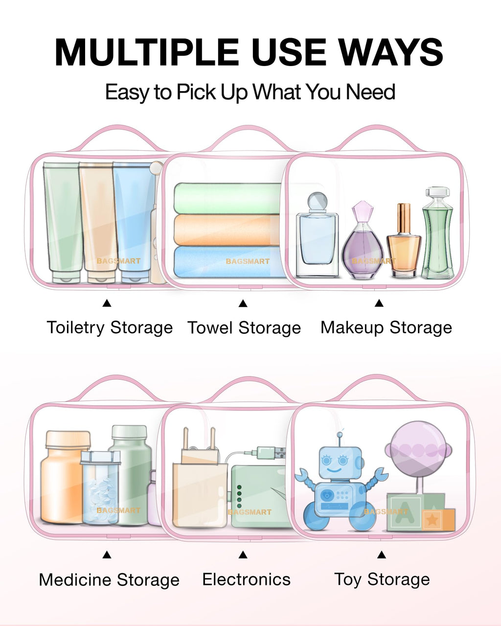 BAGSMART Clear Toiletry Bag - TSA Approved, Quart-Size, 3-Pack, Water-Resistant Travel Bags