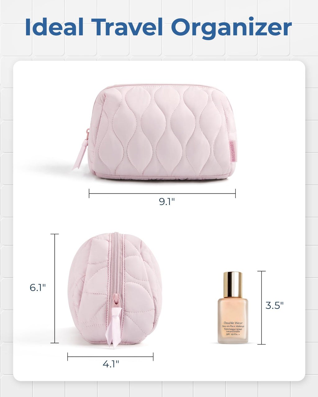 BAGSMART Makeup Bag — Puffy Padded Travel Cosmetic Organizer with Wide-Open Pink Pouch