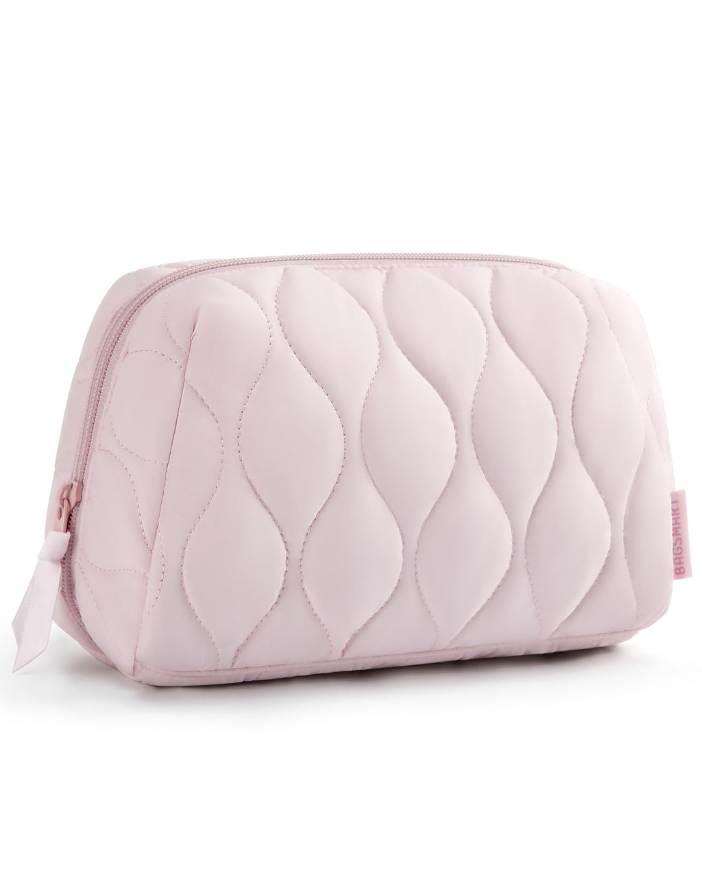BAGSMART Makeup Bag — Puffy Padded Travel Cosmetic Organizer with Wide-Open Pink Pouch