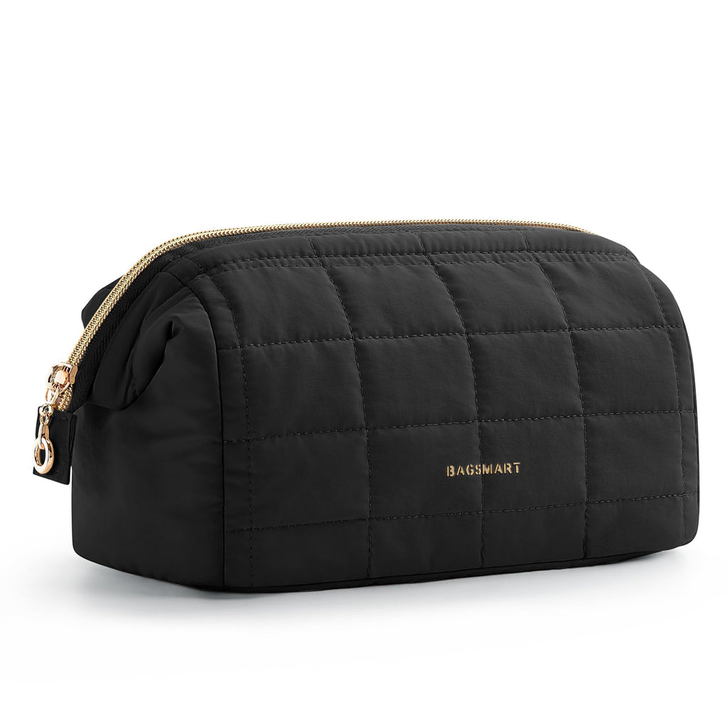 BAGSMART Makeup Bag Travel Toiletry Bag — Wide-Opening, Puffy Padded Organizer, Black
