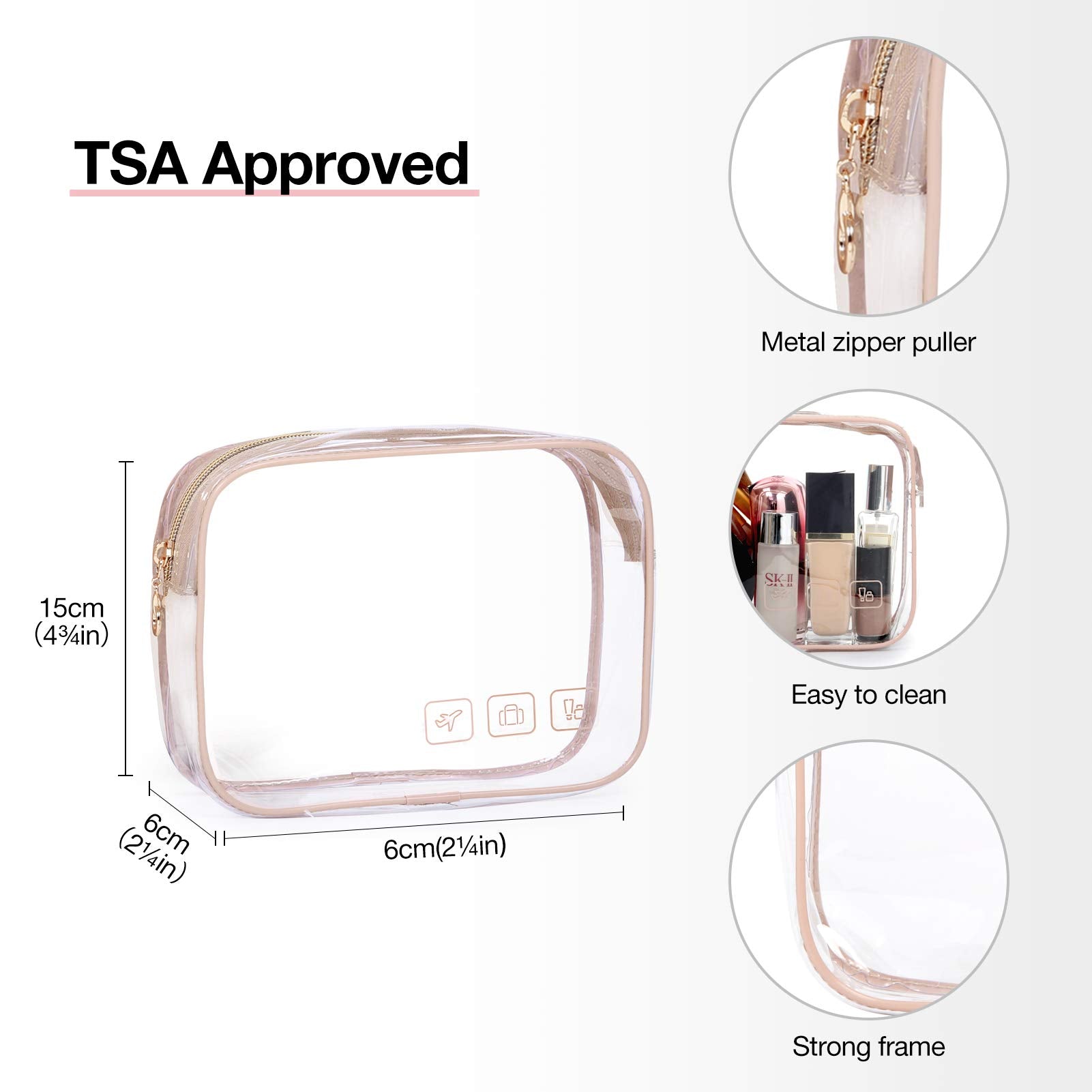 BAGSMART Toiletry Bag Hanging Organizer – TSA-Approved Transparent Cosmetic Bag (Medium Pink)