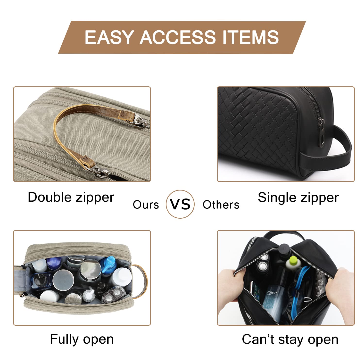 BAGSMART Men’s Toiletry Bag – Canvas Dopp Kit, Water-Resistant, Beige, Medium