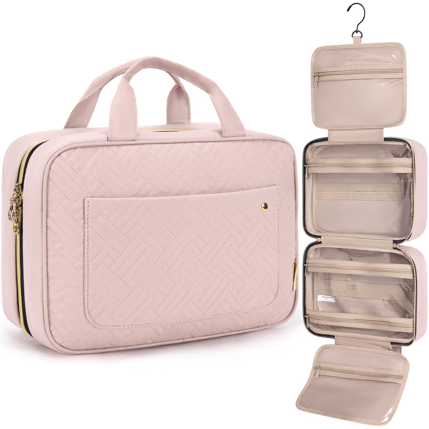 BAGSMART Toiletry Bag with Hanging Hook – Light Pink, Medium Travel Organizer