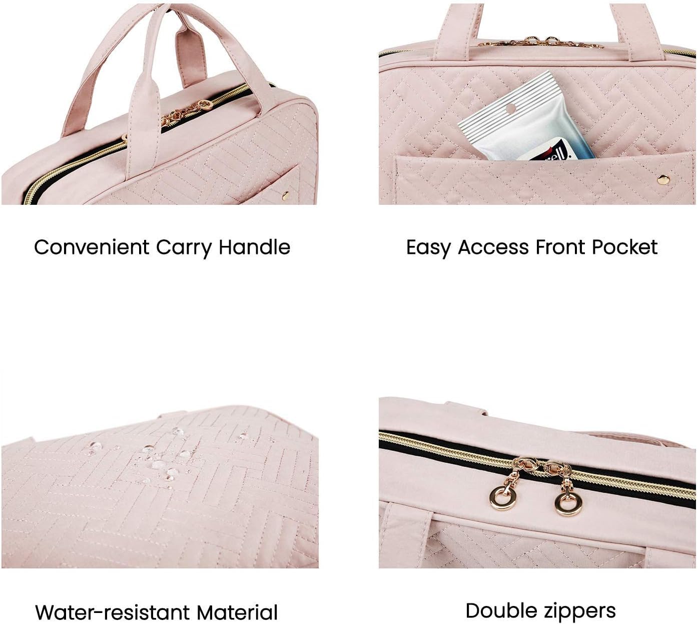 BAGSMART Toiletry Bag with Hanging Hook – Light Pink, Medium Travel Organizer
