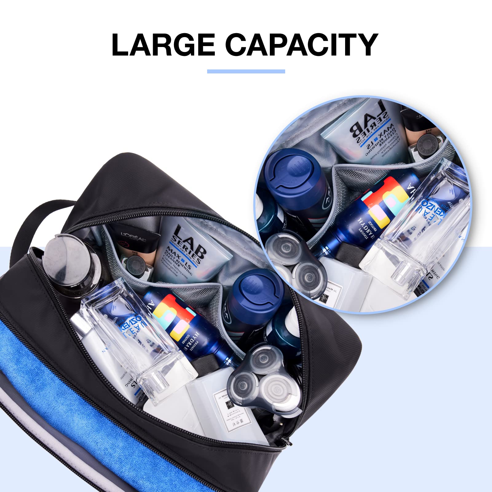 BAGSMART Large Toiletry Bag for Men – Water-Resistant Dopp Kit, Hanging Travel Organizer, Black