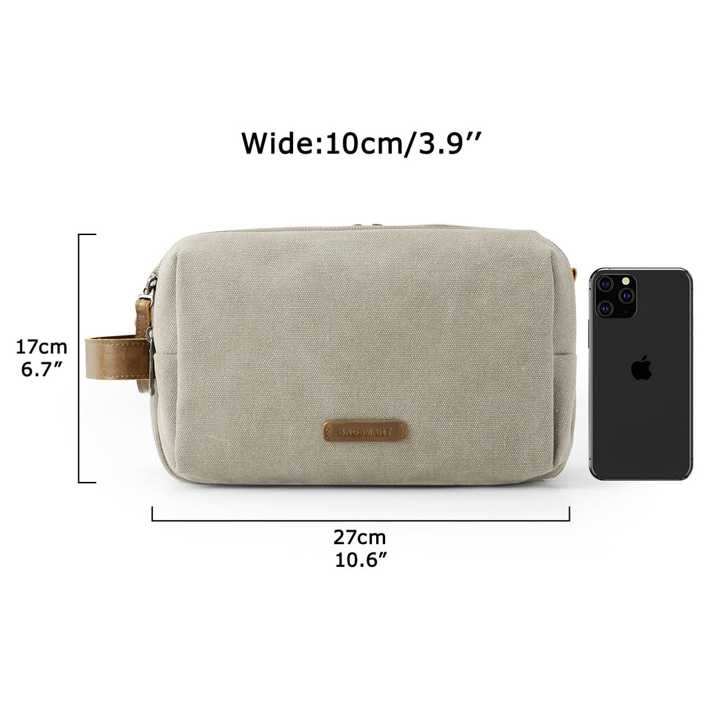 BAGSMART Men’s Toiletry Bag – Canvas Dopp Kit, Water-Resistant, Beige, Medium