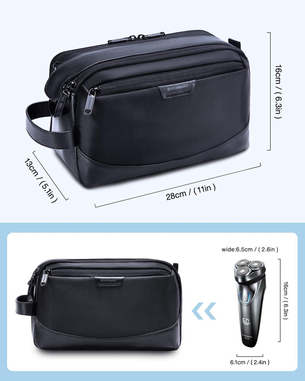 BAGSMART Toiletry Bag for Men | Large Travel Dopp Kit, Water-Resistant, Black