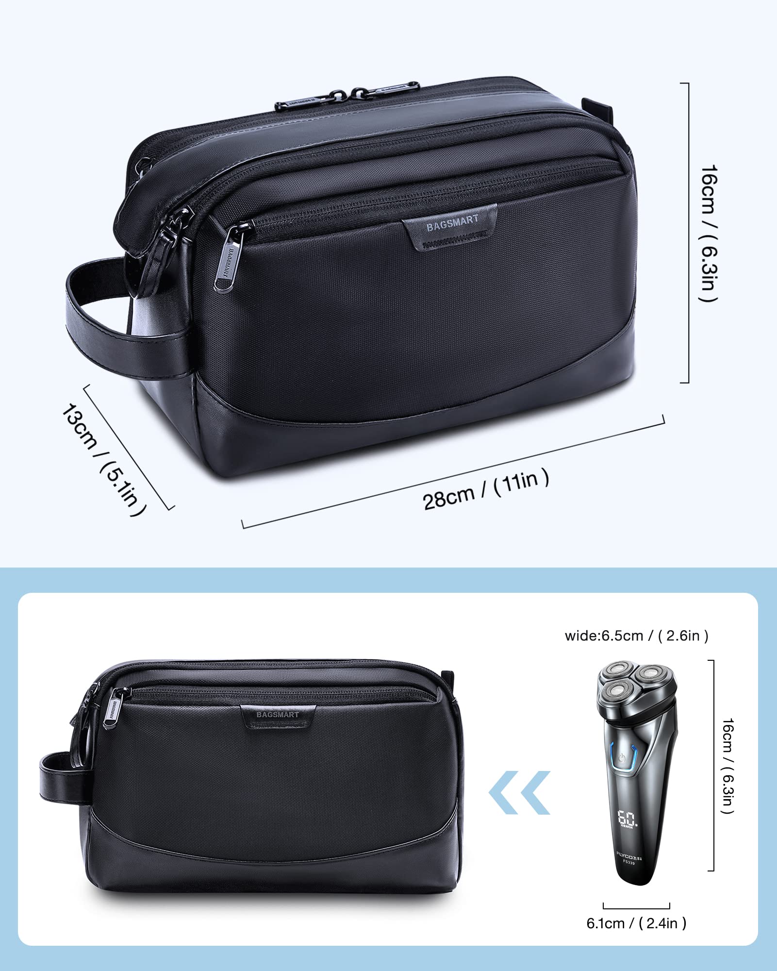 BAGSMART Toiletry Bag for Men | Large Travel Dopp Kit, Water-Resistant, Black