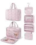 BAGSMART Travel Toiletry Bag with Jewelry Organizer – Puffy Hanging Cosmetic Bag, Carry-On Essentials, Pink-L