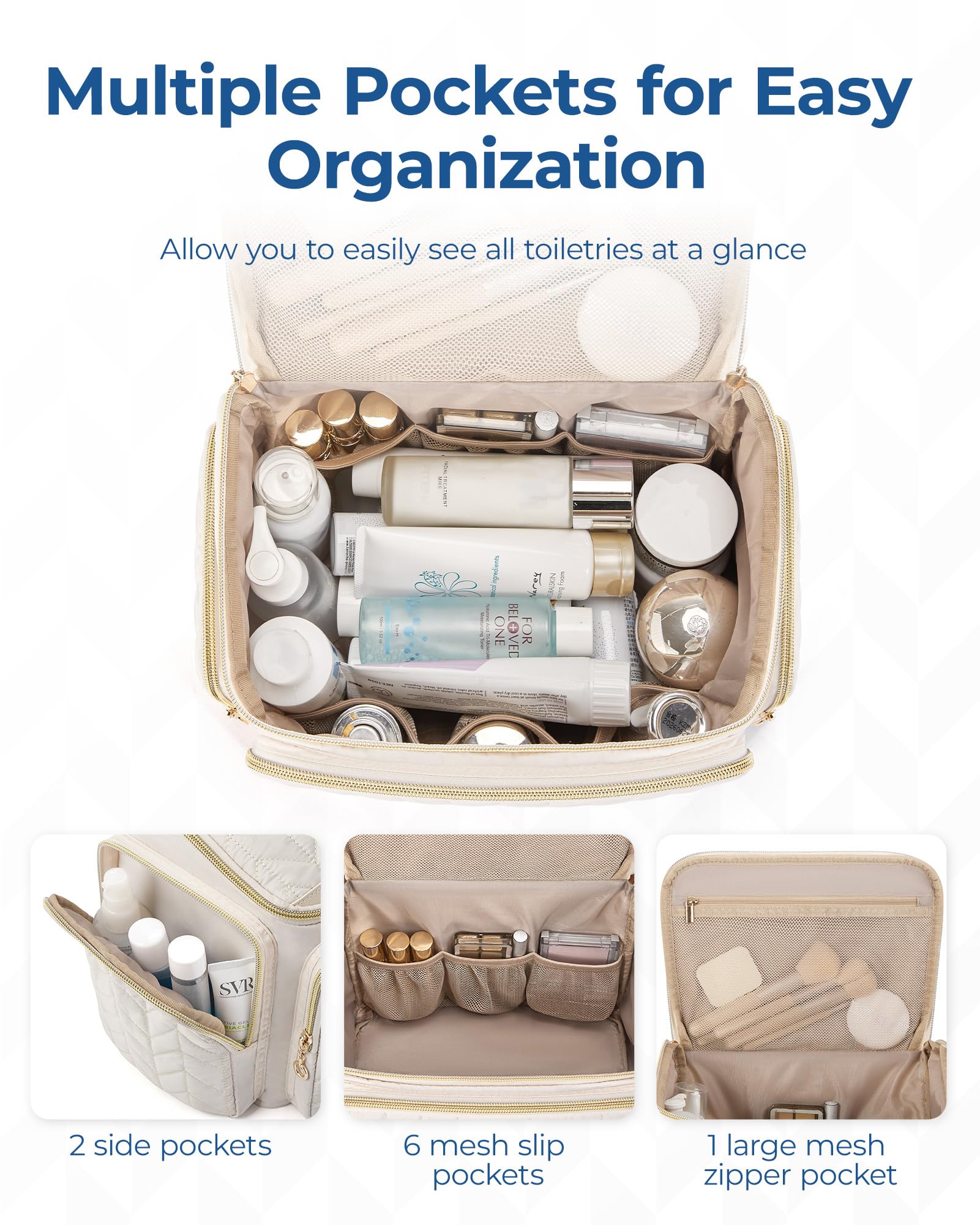 BAGSMART Travel Toiletry Bag - Large Wide-Open Purple Cosmetic Organizer