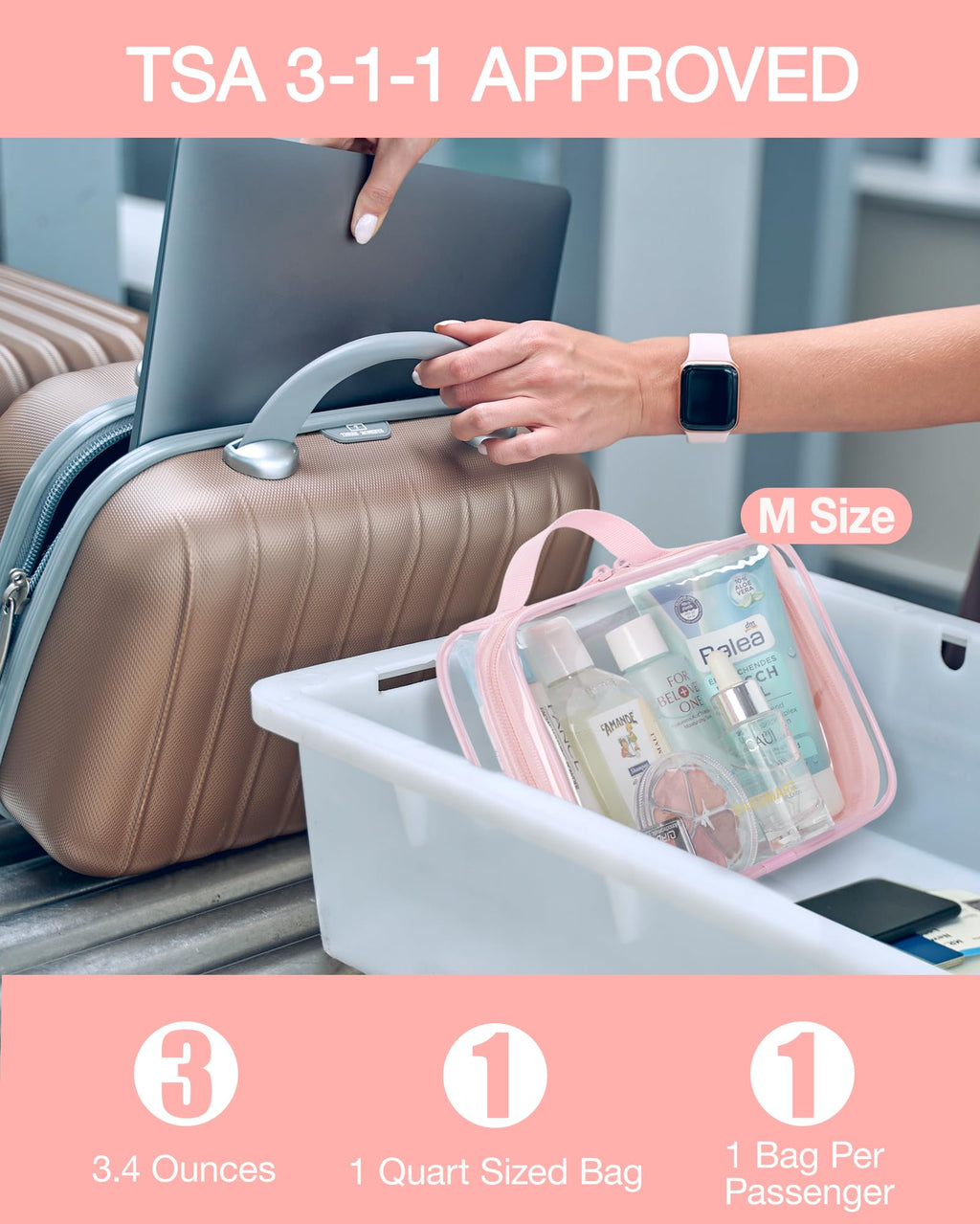 BAGSMART Clear Toiletry Bag - TSA Approved, Quart-Size, 3-Pack, Water-Resistant Travel Bags