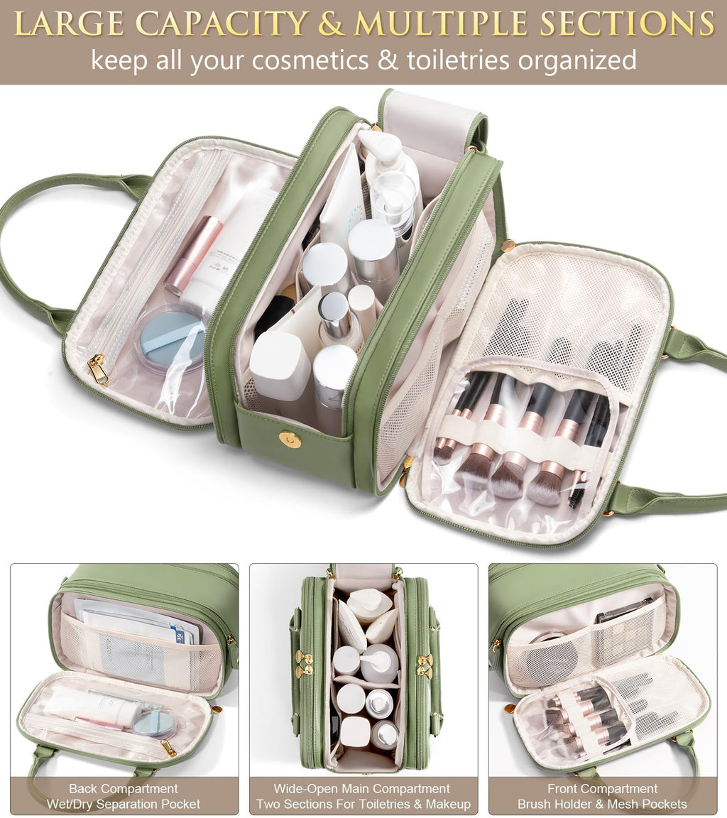 Bagstellar Travel Makeup Bag - Large Quilted Toiletry Case, Sage Green