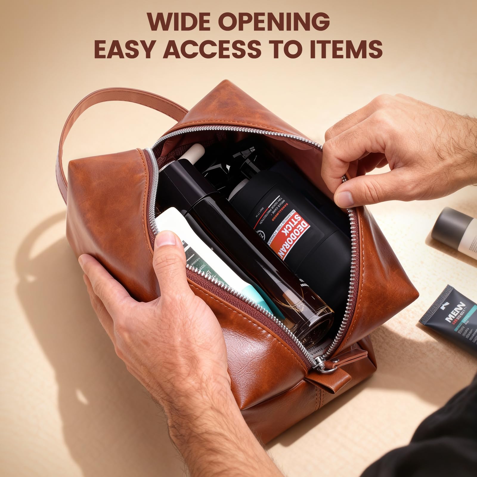 BagUrshion Toiletry Bag for Men - Water-Resistant PU Leather Travel Organizer