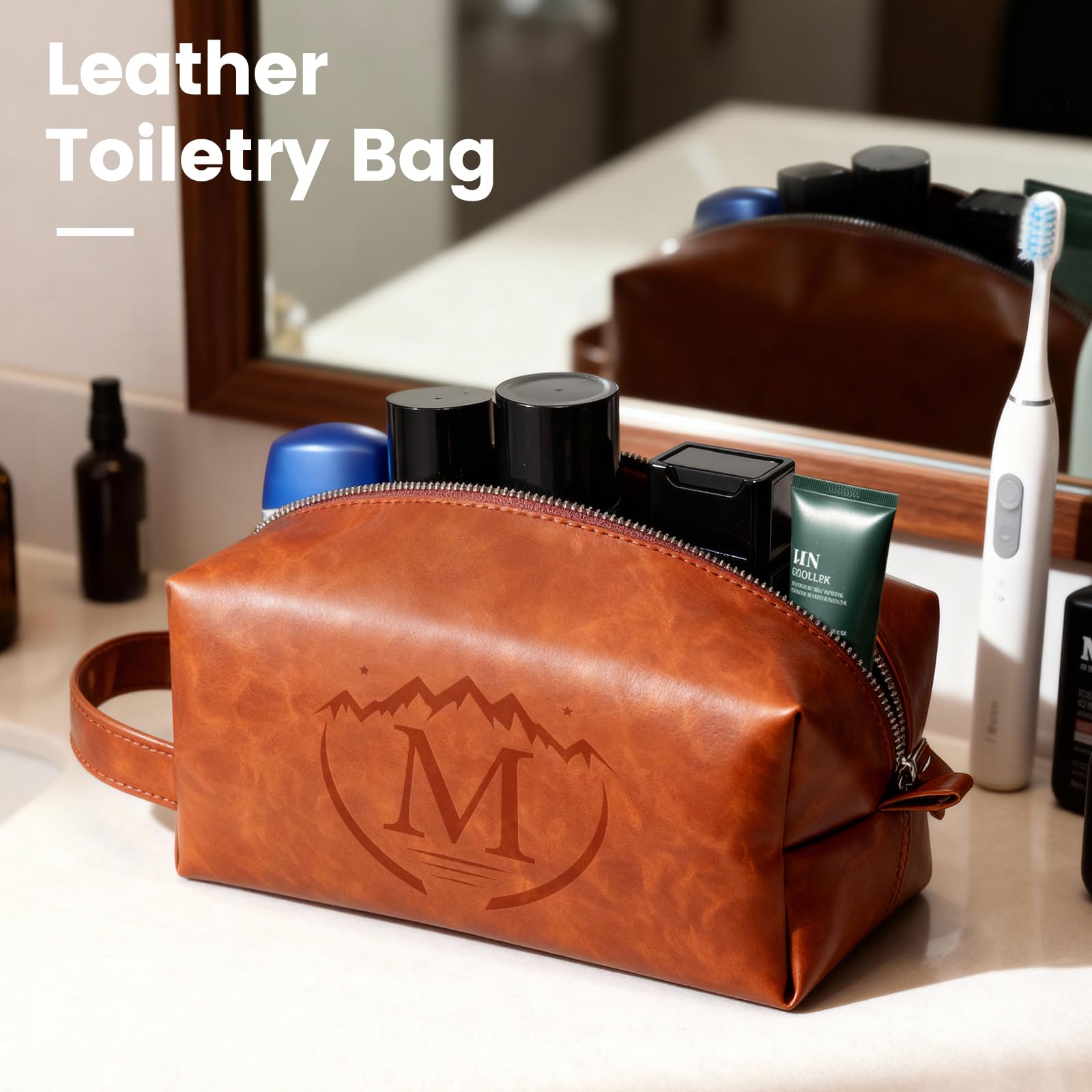 BagUrshion Toiletry Bag for Men - Water-Resistant PU Leather Travel Organizer