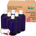 Baire Bottles - 16 oz Refillable PET Bottles with Disc Caps | 6-Pack with Waterproof Labels