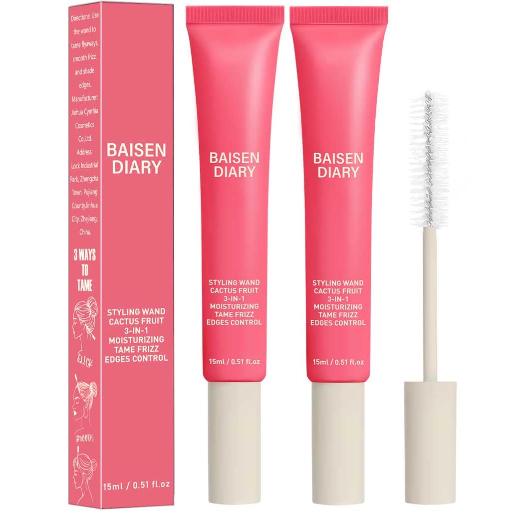BAISEN DIARY 2 Pack Hair Cactus Fruit 3-in-1 Styling Cream & Flyaway Wand – Frizz Control & Shine