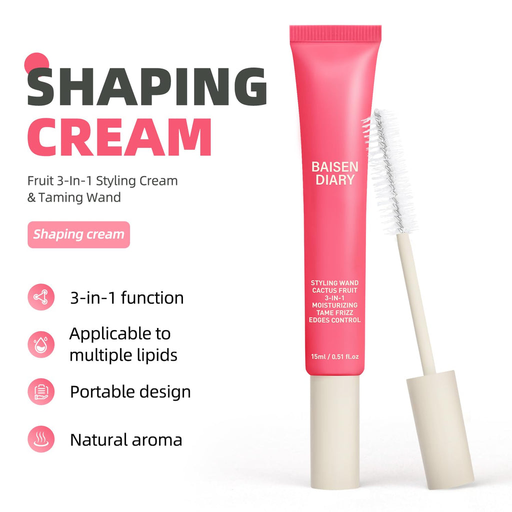 BAISEN DIARY 2 Pack Hair Cactus Fruit 3-in-1 Styling Cream & Flyaway Wand – Frizz Control & Shine