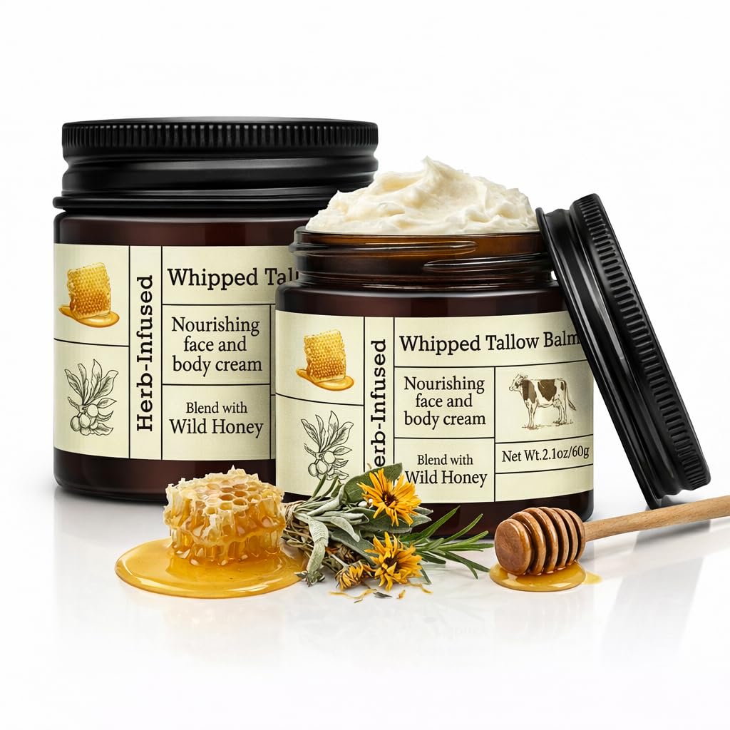BAISEN DIARY 2PCS Beef Tallow Balm with Raw Honey | Organic Whipped Moisturizer for Dry & Sensitive Skin
