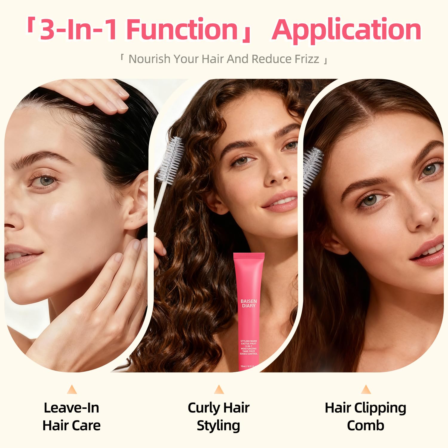 BAISEN DIARY 2 Pack Hair Cactus Fruit 3-in-1 Styling Cream & Flyaway Wand – Frizz Control & Shine