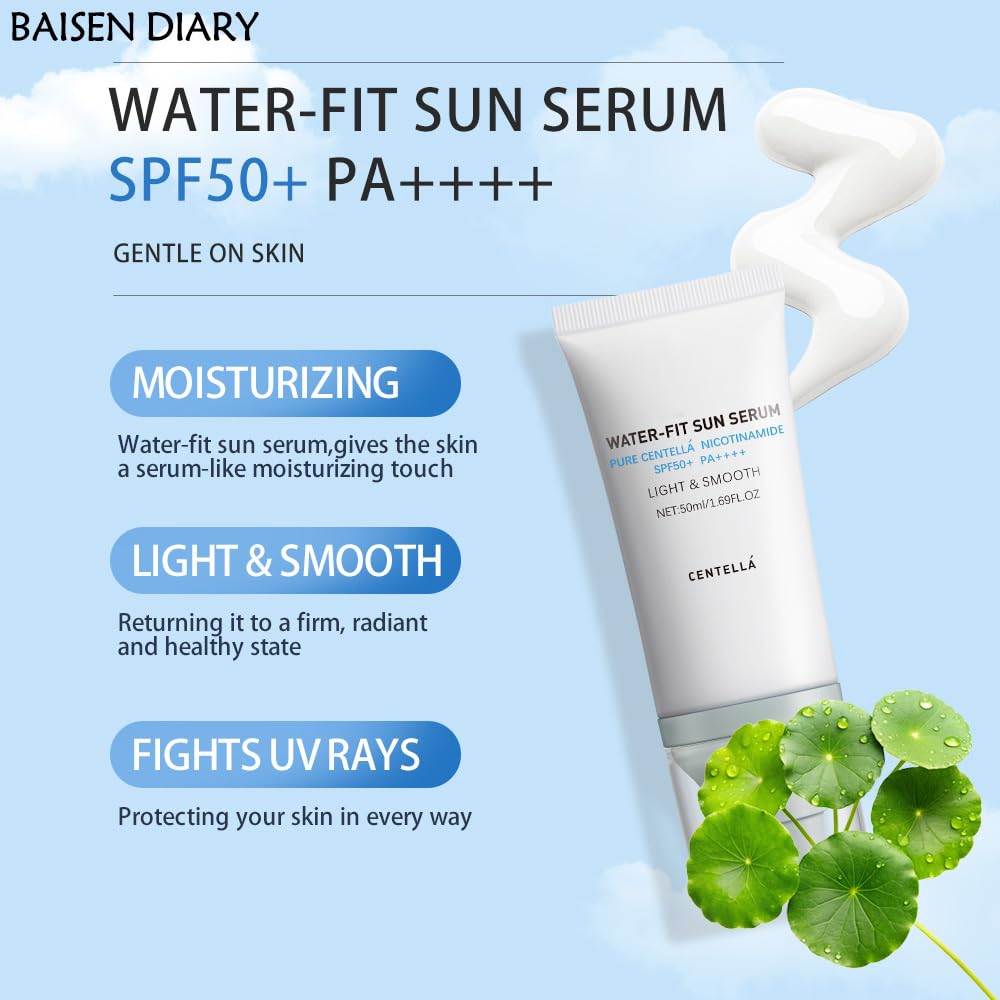 BAISEN DIARY Centella Sunscreen SPF50+ PA++++ & Hyalu Cica Sun Serum – 2-Pack
