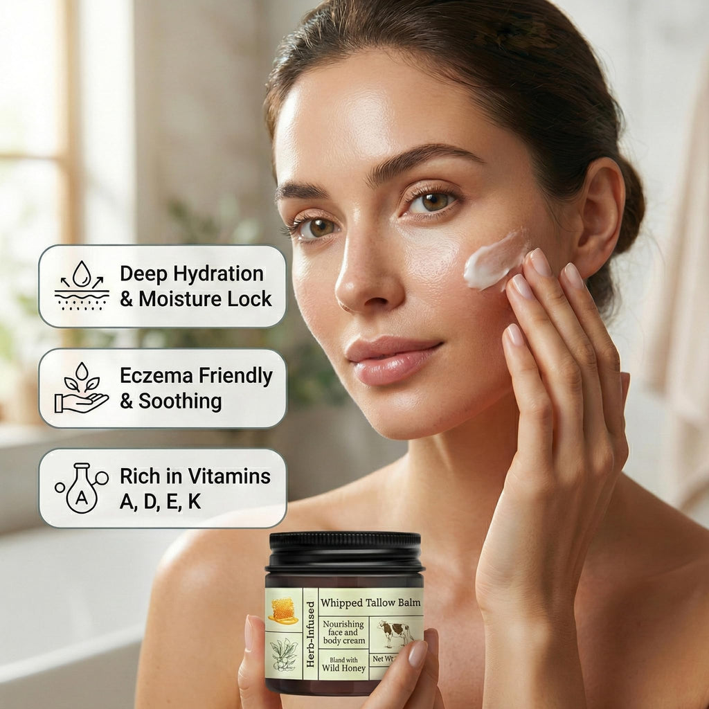 BAISEN DIARY 2PCS Beef Tallow Balm with Raw Honey | Organic Whipped Moisturizer for Dry & Sensitive Skin