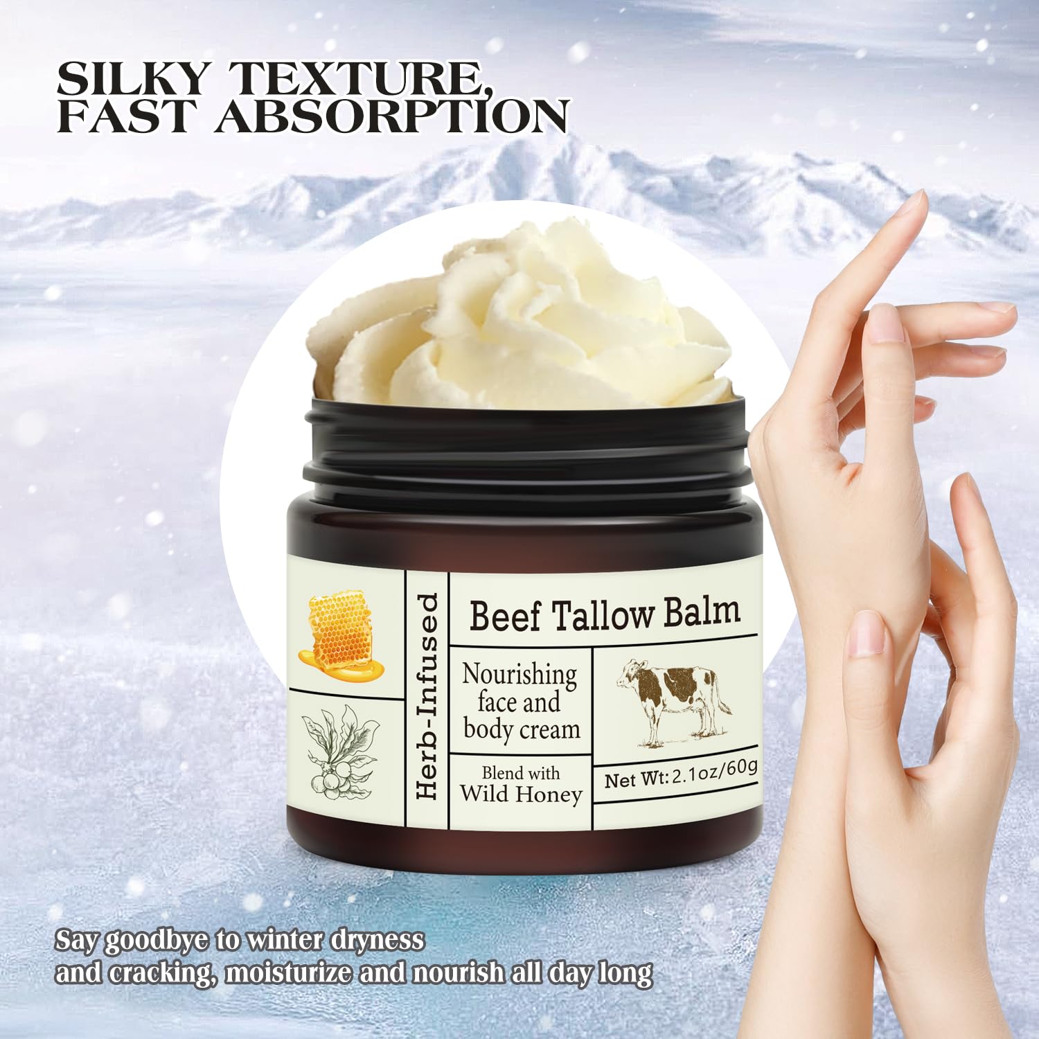 BAISEN DIARY Beef Tallow for Skin – Natural Whipped Tallow & Honey Balm