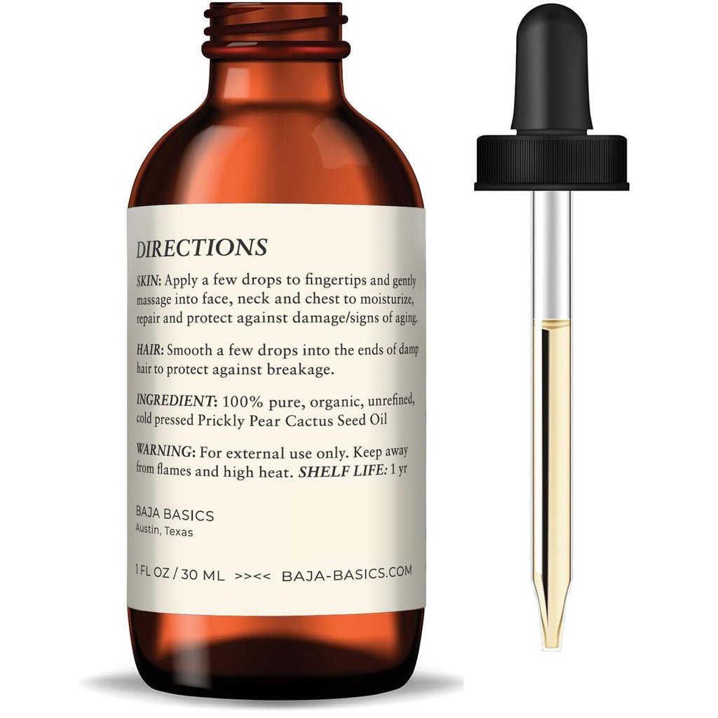 Baja Basics Prickly Pear Seed Oil — Cold-Pressed, Pure, Unrefined Multi-Purpose Oil 1 oz