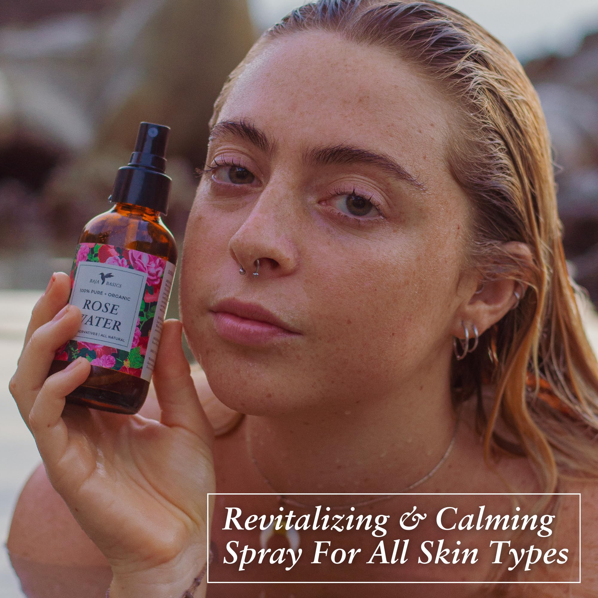 Rose Water Spray for Face by Baja Basics – Pure Organic Rosewater Toner for Skin & Hair (4 oz)