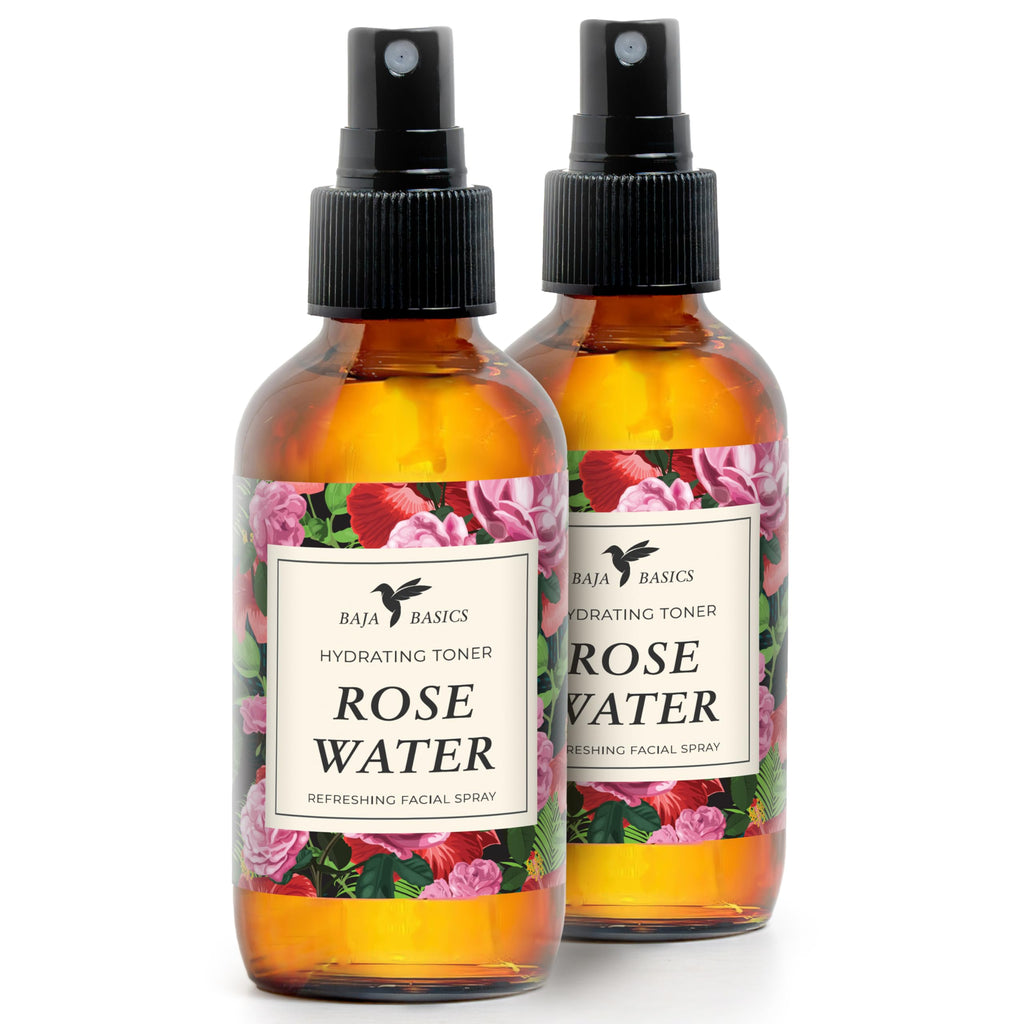 Baja Basics Rose Water Spray – Hydrating Facial Toner (4oz, 2 Pack)