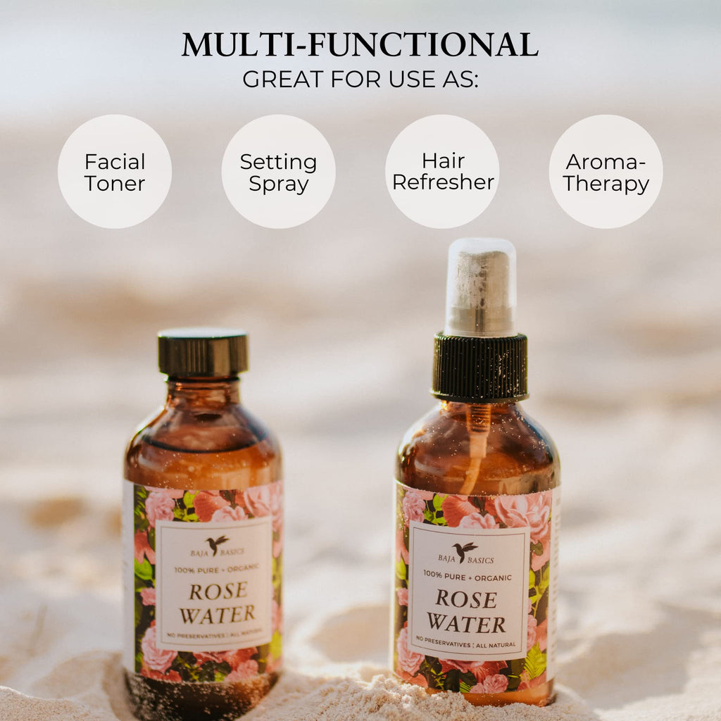 Baja Basics Rose Water Spray – Hydrating Facial Toner (4oz, 2 Pack)