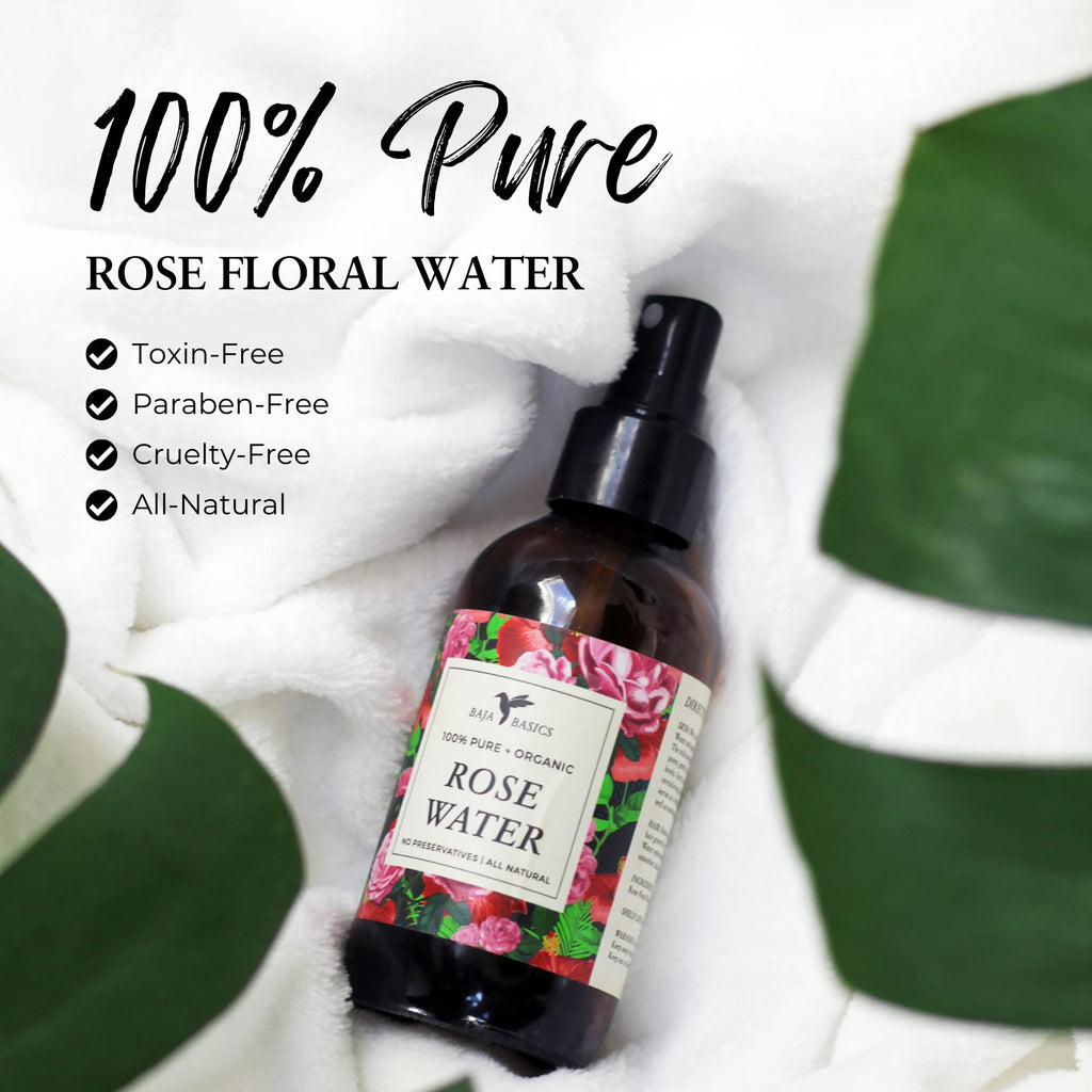 Baja Basics Rose Water Spray – Hydrating Facial Toner (4oz, 2 Pack)