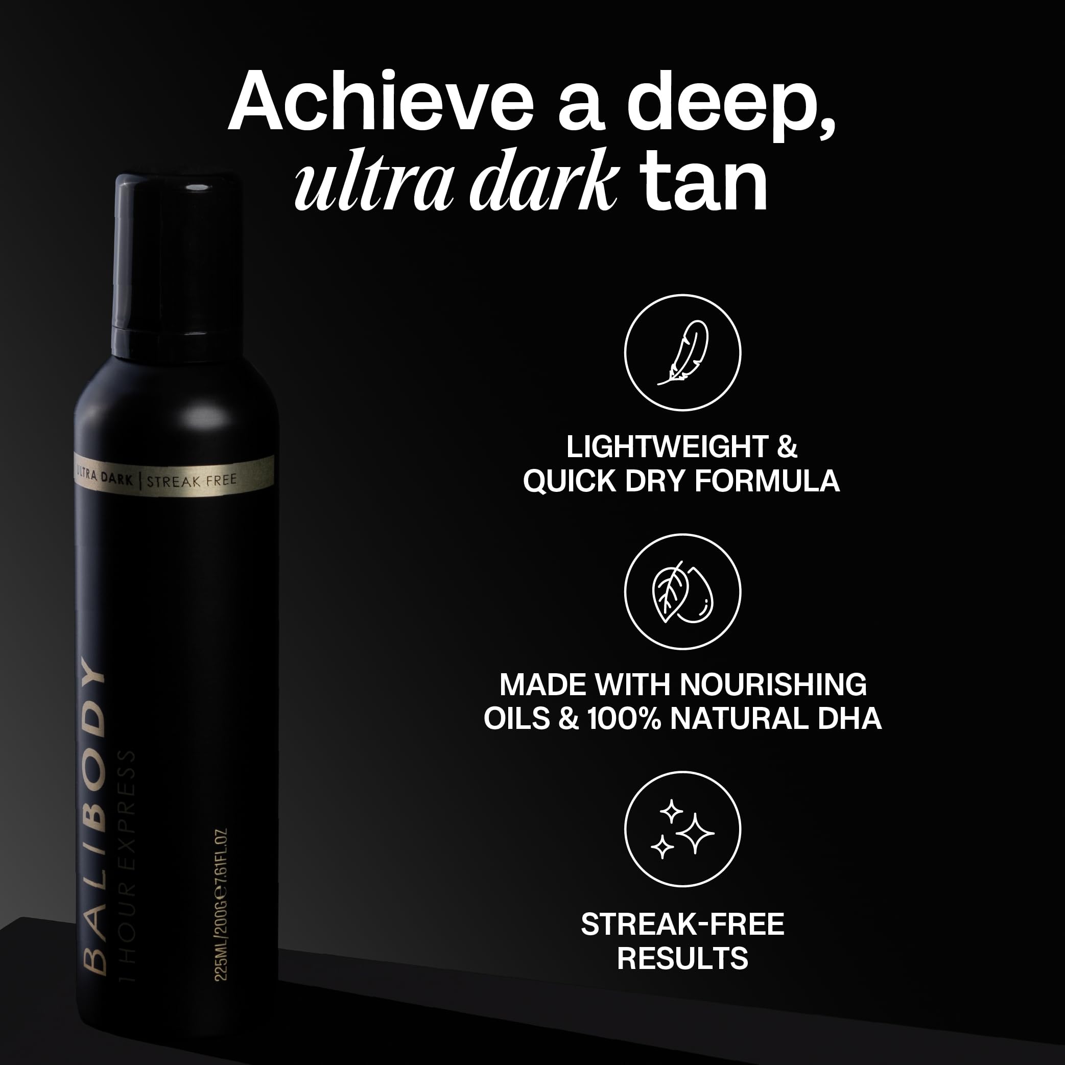 Bali Body 1 Hour Express Self Tan — Ultra Dark, Quick-Dry, Streak-Free Tanning Foam (Vegan, Cruelty-Free, Australian Made)