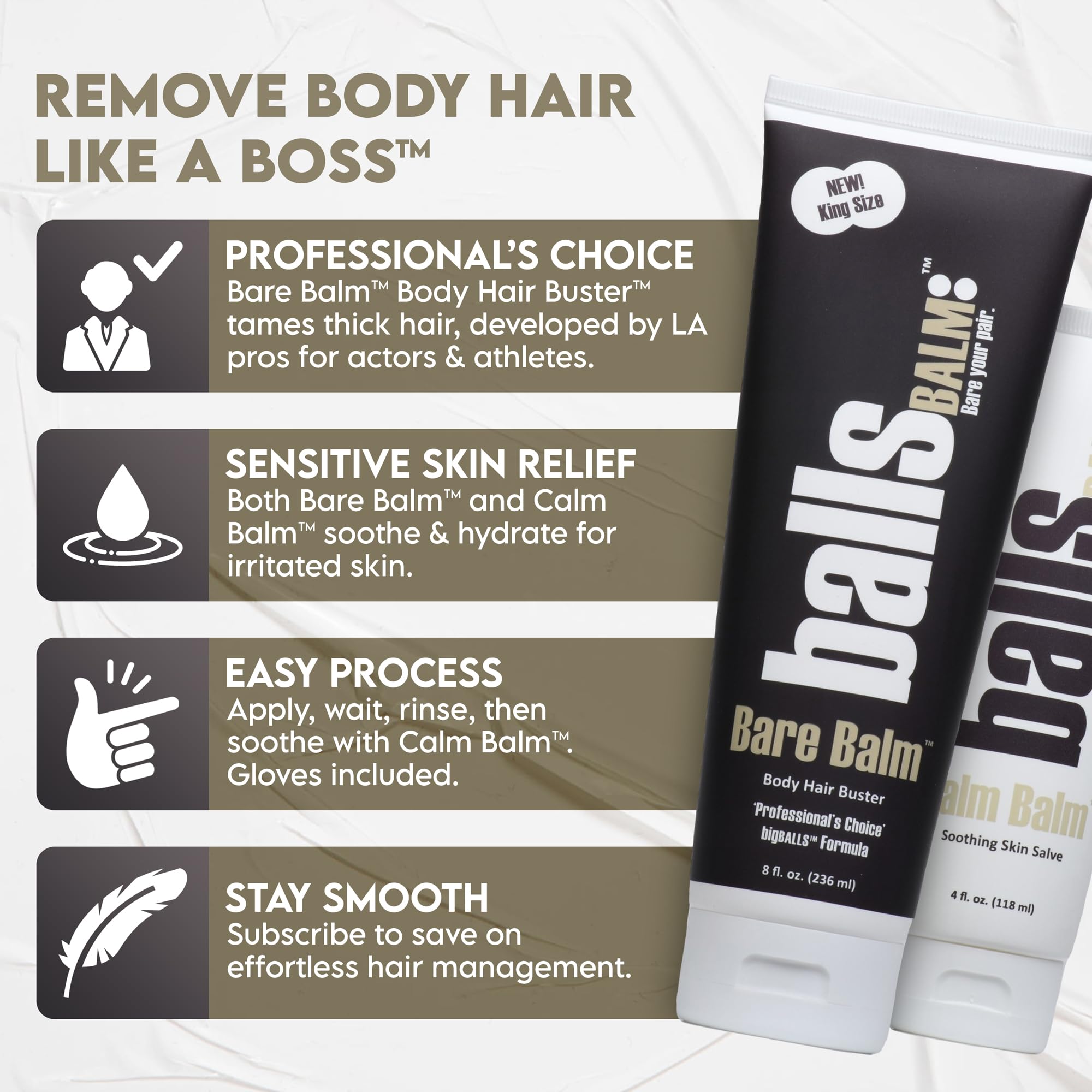 BallsBALM The Bare Pair King Kombo: Body Hair Management System with Exfoliating Glove