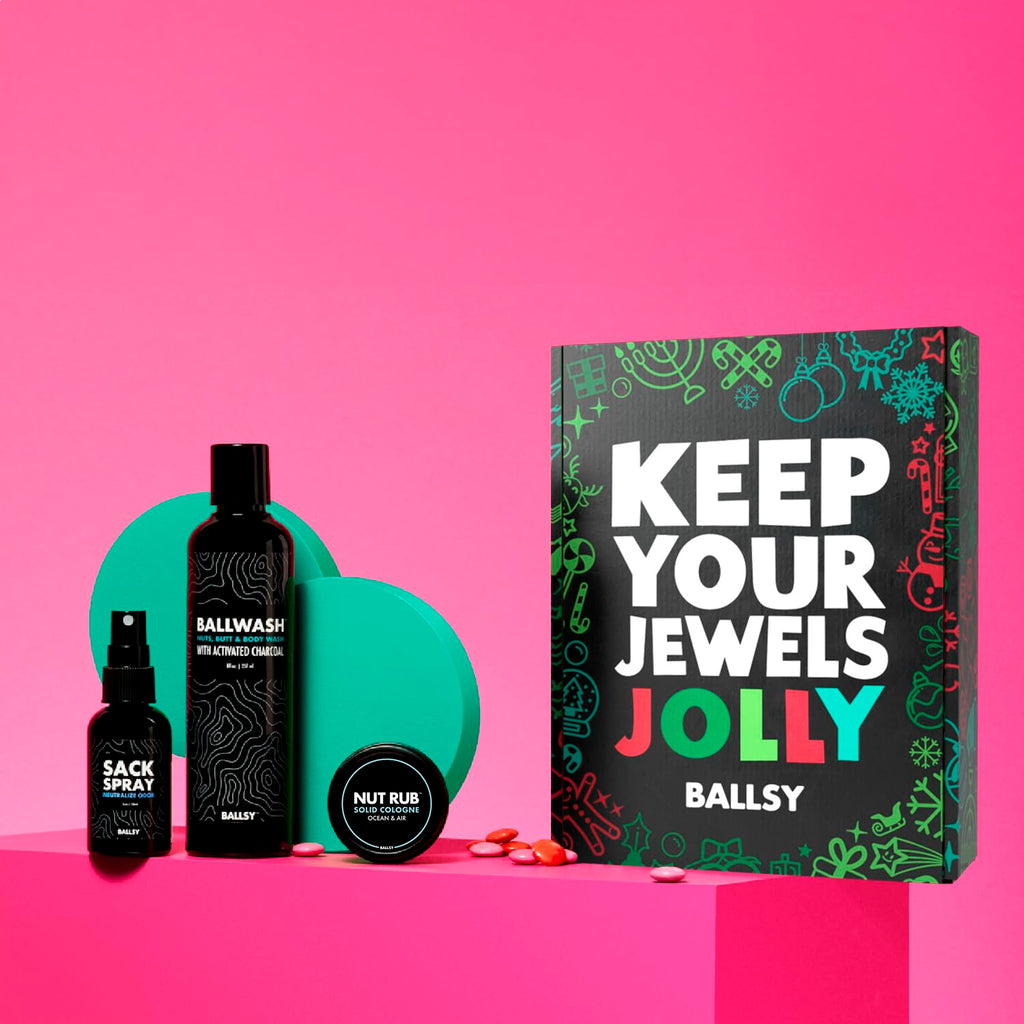 Ballsy Gift Set for Men | Jolly Jewels Pack – Body Wash, Deodorizing Spray & Cologne Rub | Ocean & Air