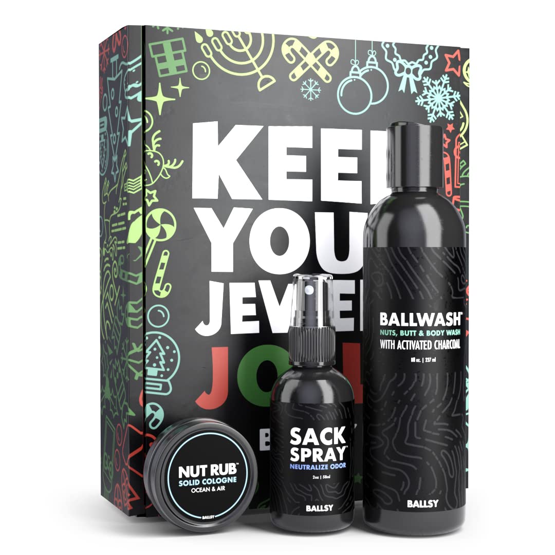 Ballsy Gift Set for Men | Jolly Jewels Pack – Body Wash, Deodorizing Spray & Cologne Rub | Ocean & Air