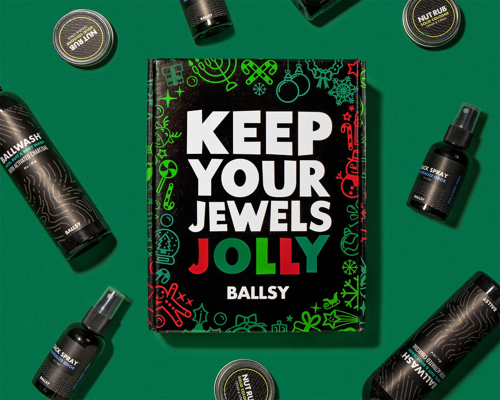 Ballsy Gift Set for Men | Jolly Jewels Pack – Body Wash, Deodorizing Spray & Cologne Rub | Ocean & Air