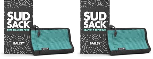Ballsy Handy Shower Tool – Sud Sack Soap Pouch & Exfoliating Sponge (Blue) Pack of 2
