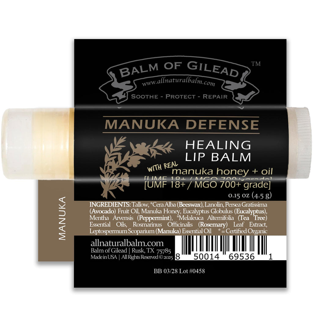 BALM OF GILEAD Manuka Defense Lip Balm – Intensive Moisture Therapy, 0.15 oz x4